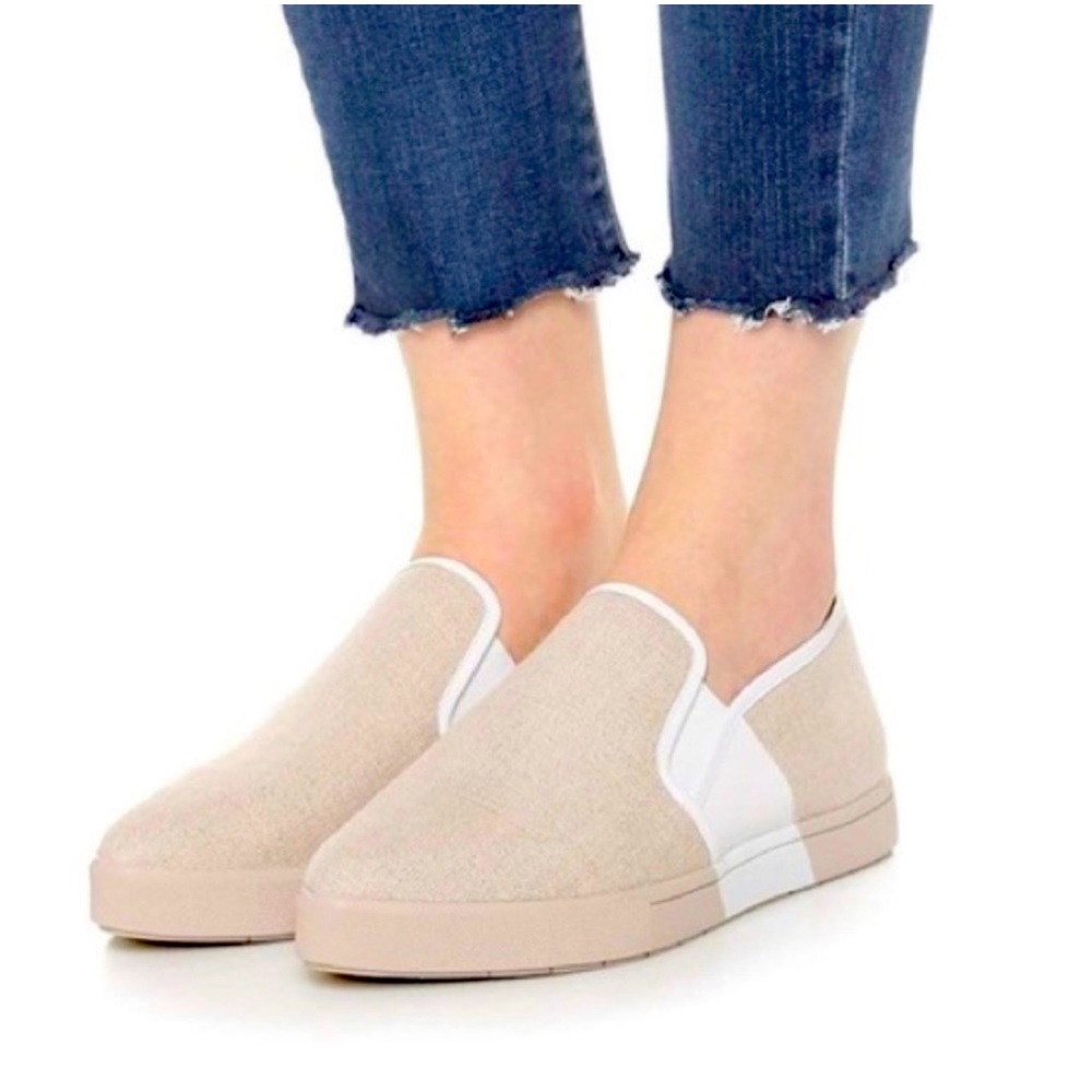 New Vince Phalen Pointed-Toe Slip-On Sneakers, Pumice/Alabaster canvas linen